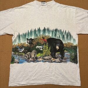 Signal Sports T Shirt Mens XL Gray Vintage 90s Habitat Nature Bear Graphic Tee
